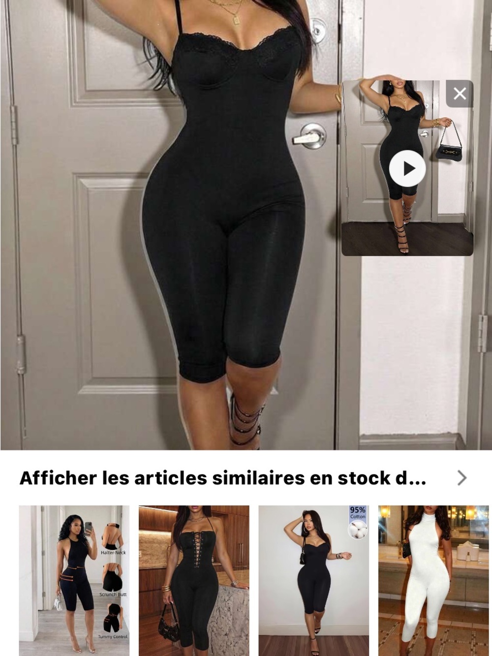 SHEIN Black Lace-Trim Slim Fit Capri Jumpsuit